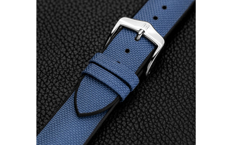 Arne by HIRSCH - SHORT Blue Sailcloth Effect Performance Watch Strap