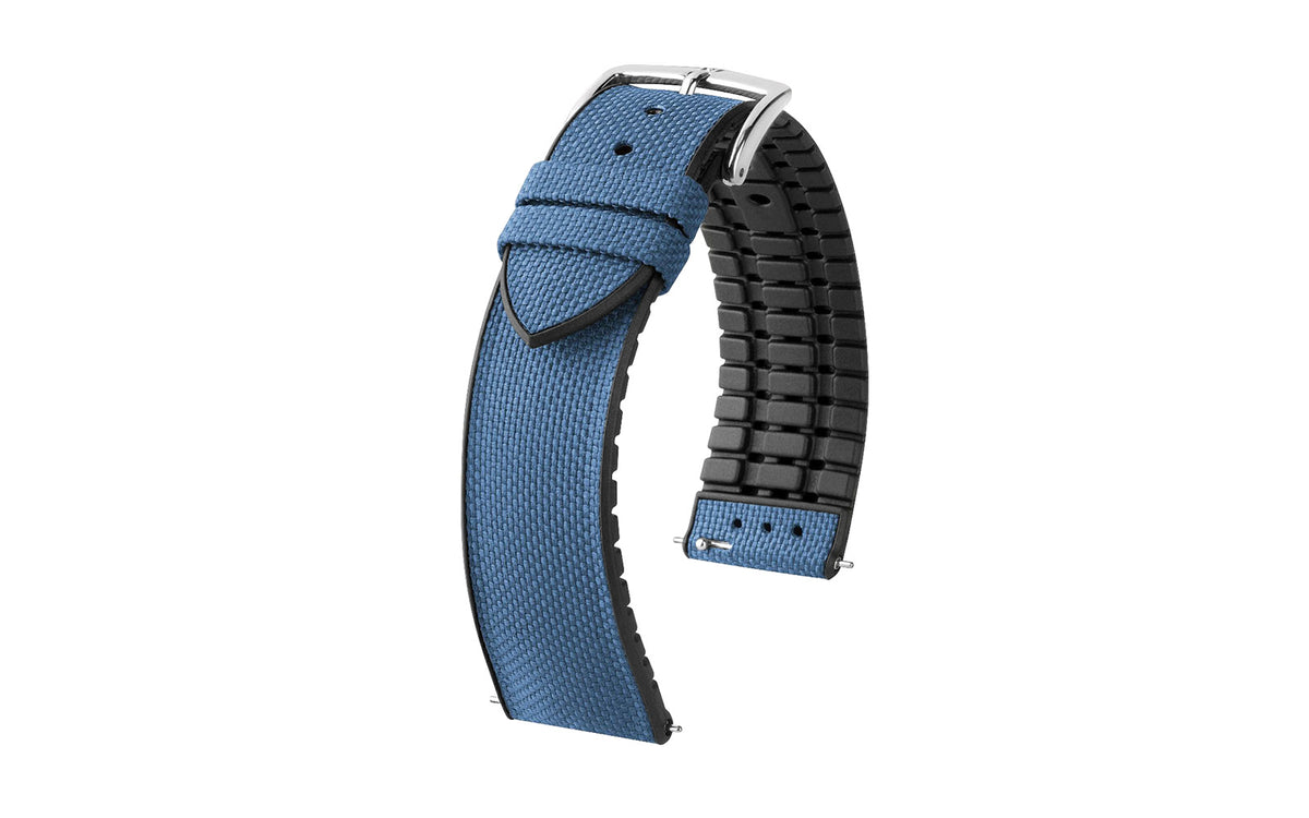 Arne by HIRSCH - SHORT Blue Sailcloth Effect Performance Watch Strap