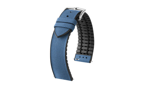 Arne by HIRSCH - SHORT Blue Sailcloth Effect Performance Watch Strap