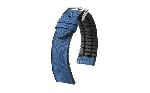 Arne by HIRSCH - SHORT Blue Sailcloth Effect Performance Watch Strap