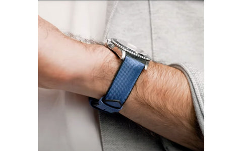 Arne by HIRSCH - SHORT Blue Sailcloth Effect Performance Watch Strap