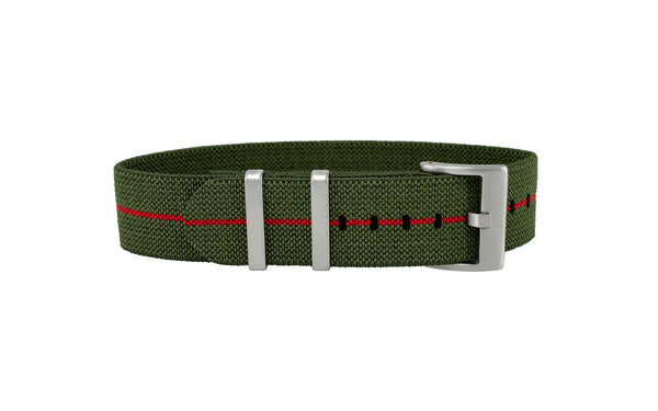 AWB Army Green Red Stripe Parachute Elastic Nylon Watch Strap 20mm