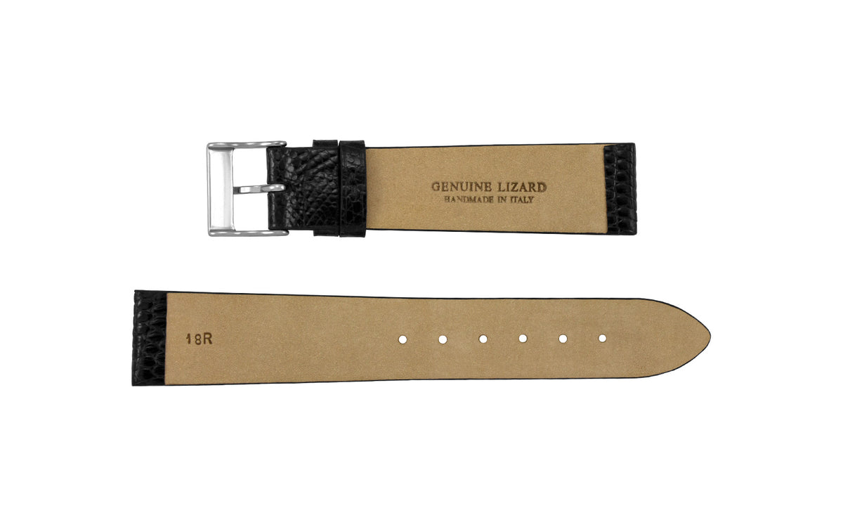 AWB Italian Made - Men&#39;s SHORT Black Genuine Lizard Watch Strap