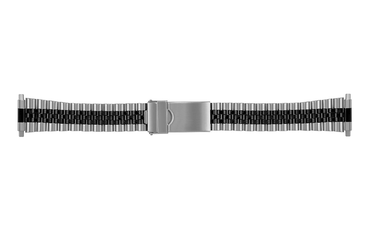 AWB Steel Series - Men&#39;s Silvertone &amp; Black Rolex Jubilee® Style Metal Watch Band