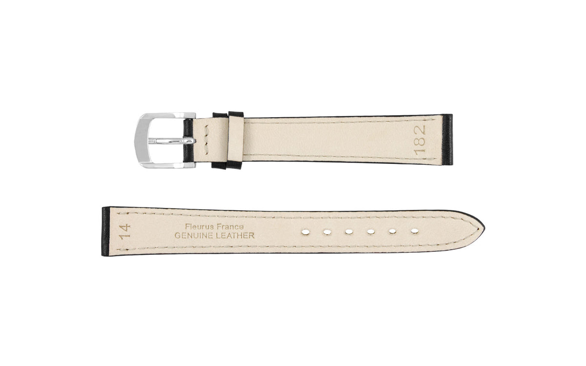 Fleurus France - Women&#39;s LONG Black Stitched Leather Watch Strap