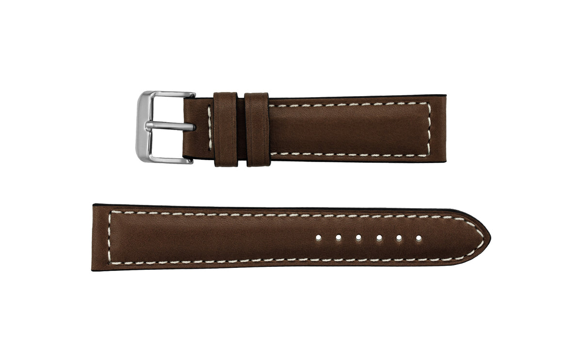 Fleurus France - Men&#39;s Brown Ecru Stitch Leather Watch Strap
