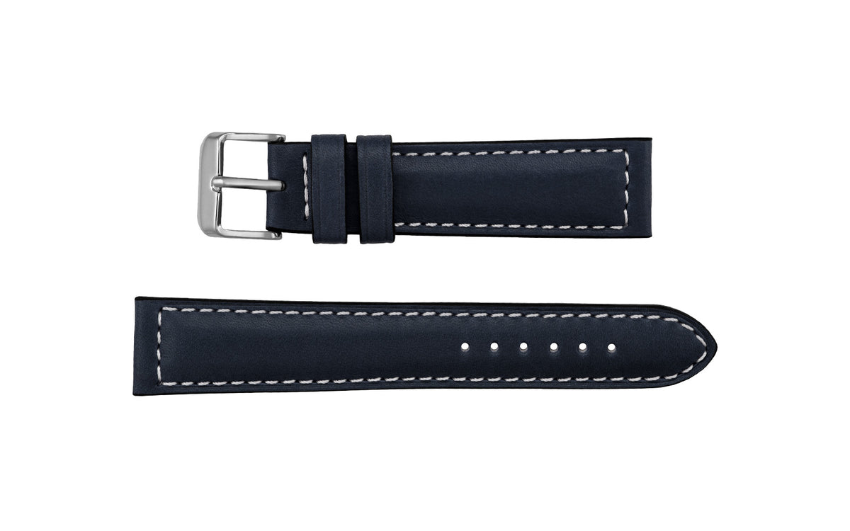 Fleurus France - Men&#39;s Navy Ecru Stitch Leather Watch Strap