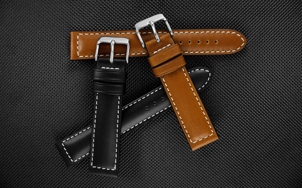 Fleurus France - Men's Black Ecru Stitch Leather Watch Strap