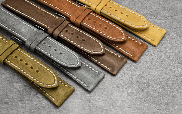 Fleurus France - Men's Mustard Ecru Stitch Soft Vintage Leather Watch Strap