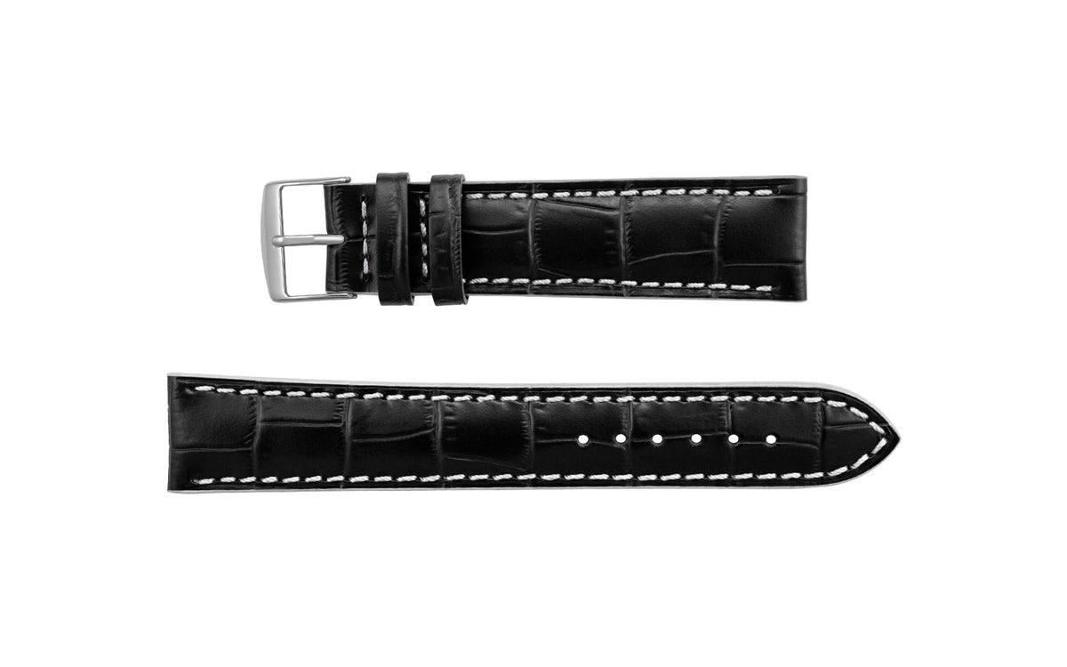 Fleurus France - Men&#39;s Black &amp; White Alligator Grain Leather Watch Strap