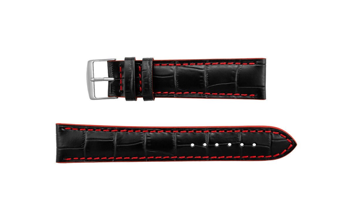 Fleurus France - Men&#39;s Black &amp; Red Alligator Grain Leather Watch Strap