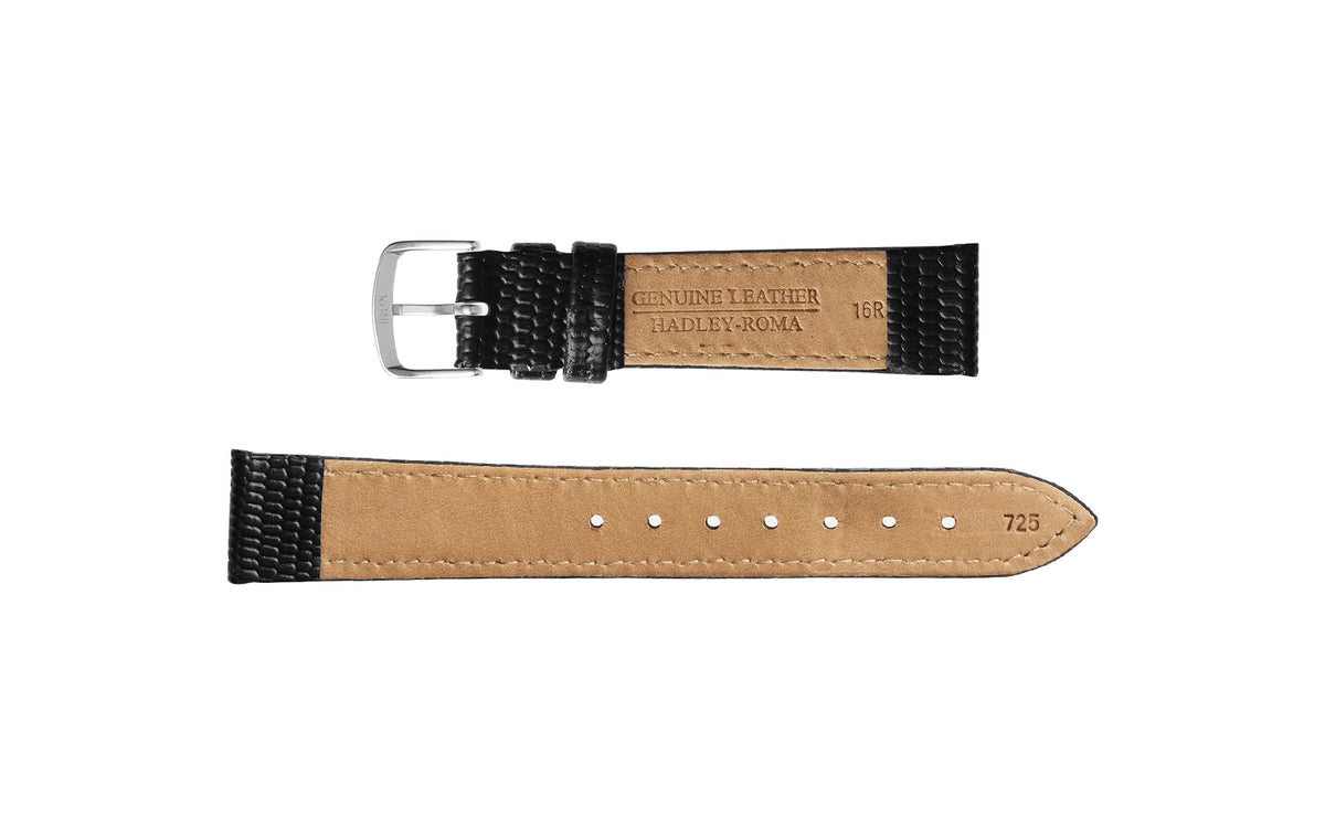 Hadley-Roma Women's Black Java Lizard Grain Leather Watch Strap