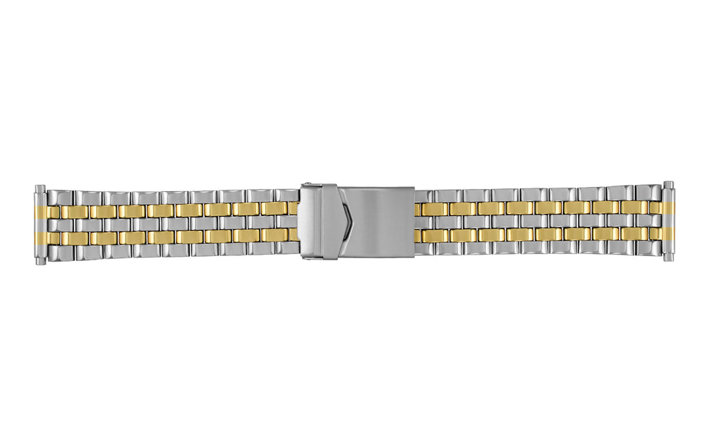 Hadley-Roma Men's Shiny Two Tone Metal Link Bracelet Watch Band