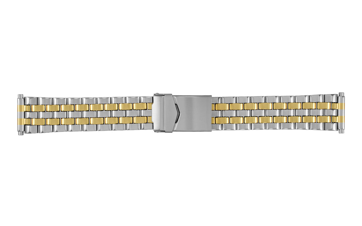 Hadley-Roma Men&#39;s Shiny Two Tone Metal Link Bracelet Watch Band