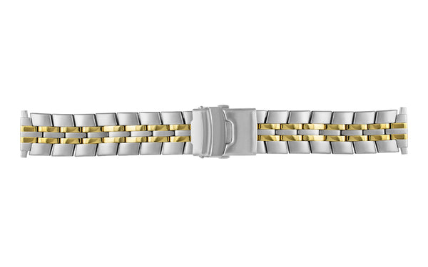 Hadley-Roma Men's SHORT Two Tone Diver Clasp Metal Link Bracelet Watch Band