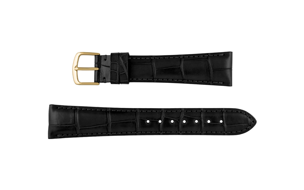 Hadley-Roma Men&#39;s LONG Matte Black Genuine Alligator Watch Strap