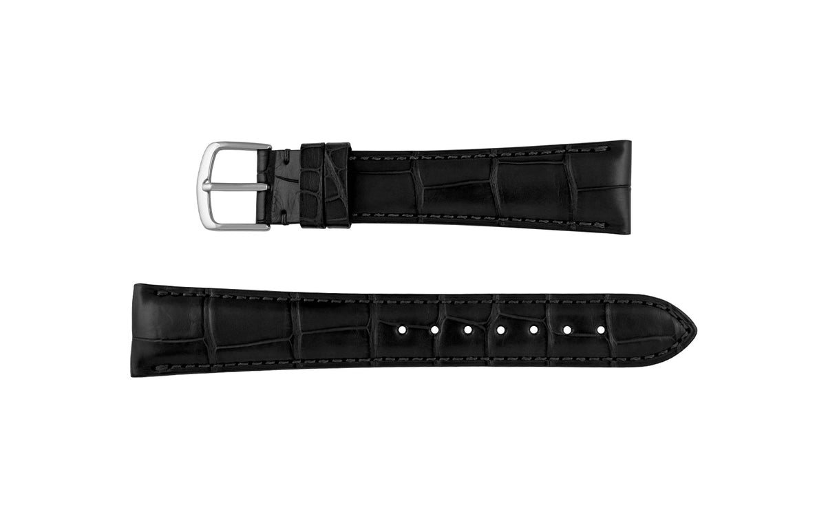 Hadley-Roma Men&#39;s LONG Matte Black Genuine Alligator Watch Strap