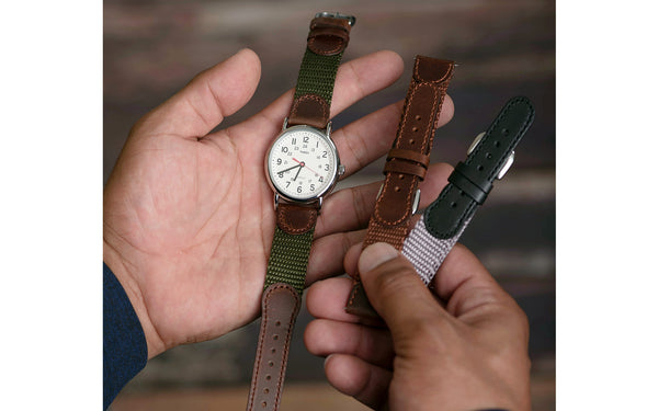 Men's Brown & Olive Swiss Army® Nylon & Leather Watch Strap