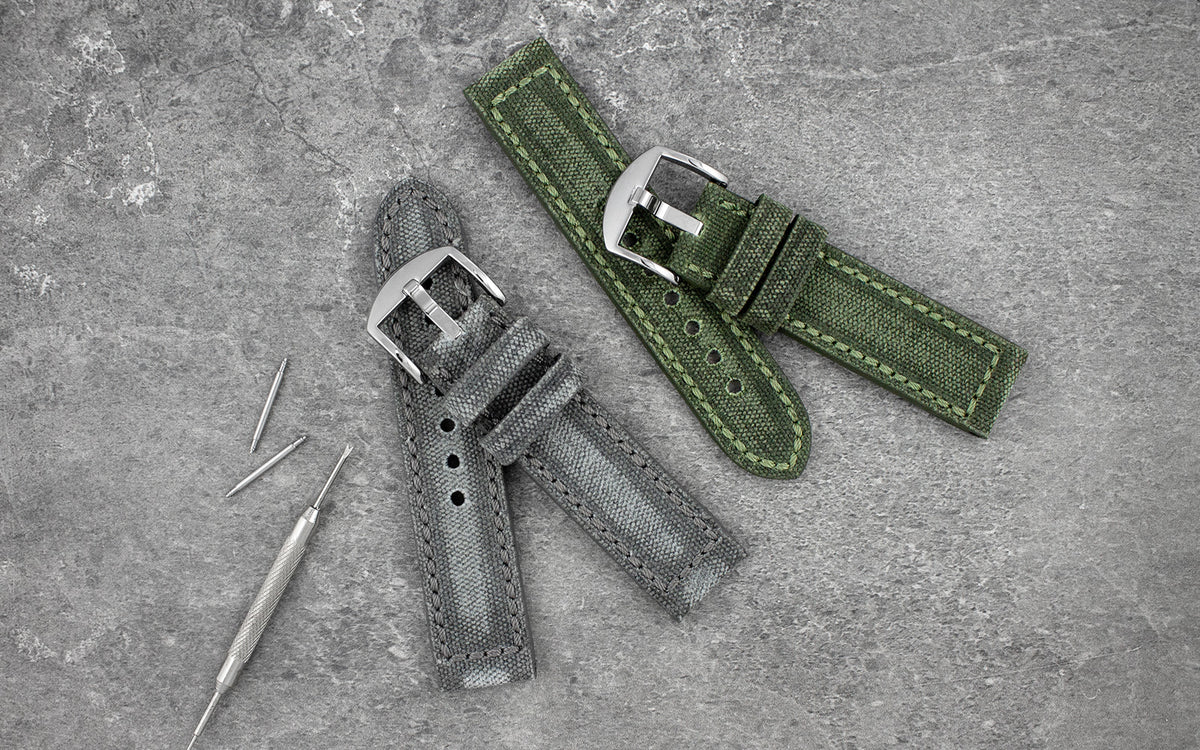 RIOS1931 Maryland - Men&#39;s Grey Vintage Canvas Watch Strap