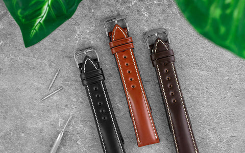 RIOS1931 New York - Men's Black Shell Cordovan Leather Watch Strap