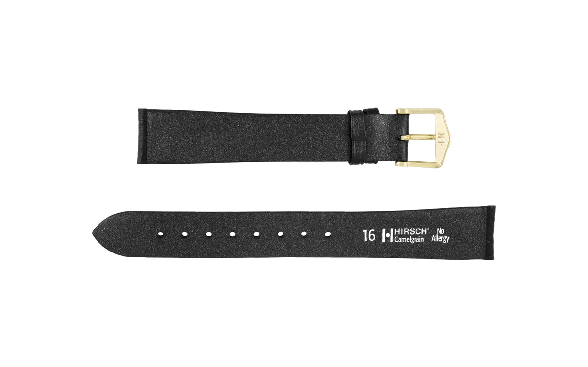 Camelgrain by HIRSCH - Men&#39;s Black Textured Leather Watch Strap