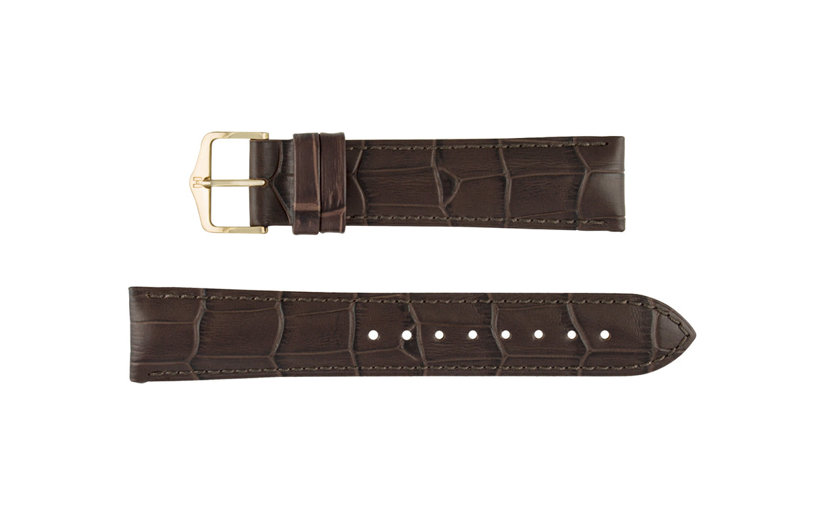 Duke by HIRSCH - Men&#39;s SHORT Brown Alligator Grain Leather Watch Strap