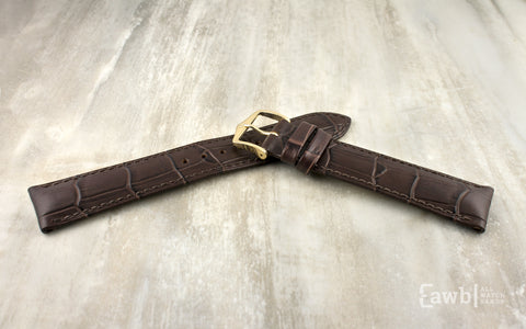 Duke by HIRSCH - Men's SHORT Brown Alligator Grain Leather Watch Strap