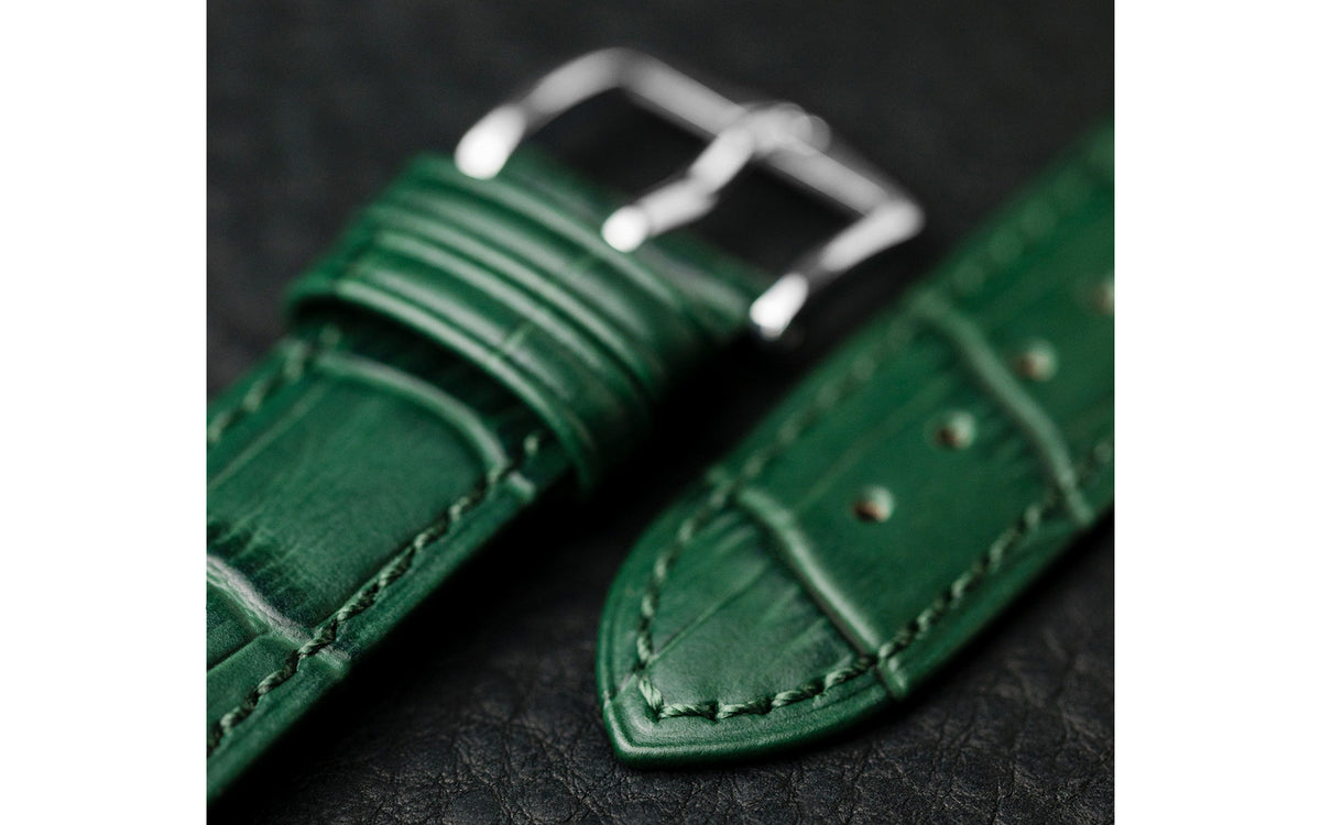 Duke by HIRSCH - Men&#39;s Green Alligator Grain Leather Watch Strap