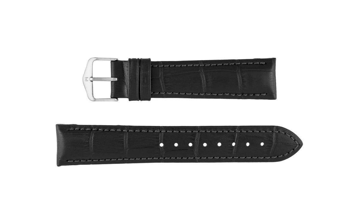 Duke by HIRSCH - Men&#39;s LONG Black Alligator Grain Leather Watch Strap