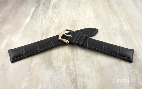 Duke by HIRSCH - Men's LONG Black Alligator Grain Leather Watch Strap