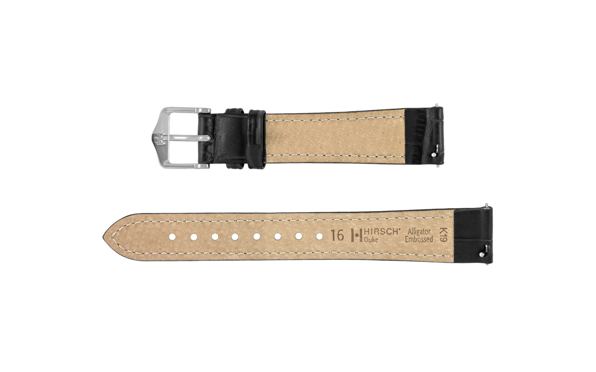 Duke by HIRSCH - Women&#39;s LONG Black Alligator Grain Leather Watch Strap