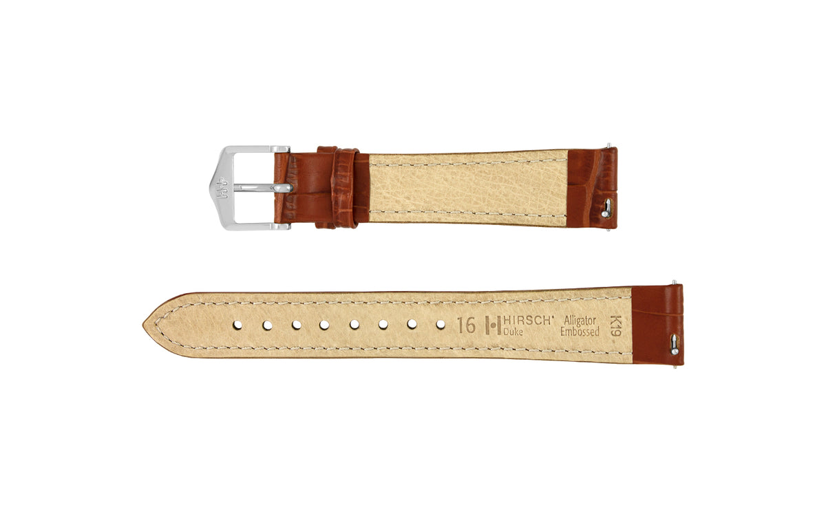 Duke by HIRSCH - Women&#39;s LONG Golden Brown Alligator Grain Leather Watch Strap