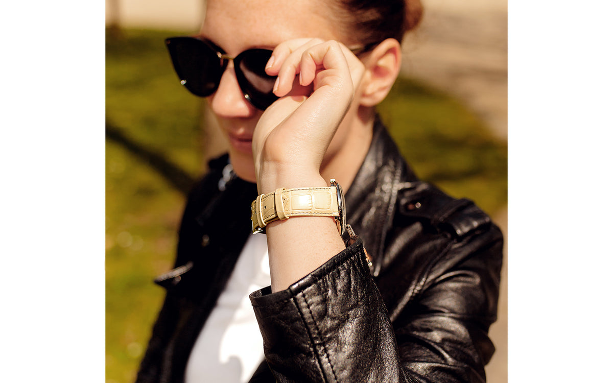 Duke by HIRSCH - Women&#39;s Beige Alligator Grain Leather Watch Strap