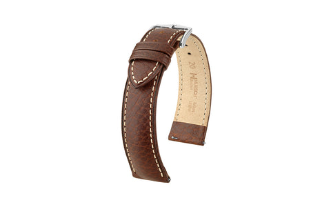 Boston by HIRSCH - Men's SHORT Brown Buffalo Calfskin Leather Watch Strap