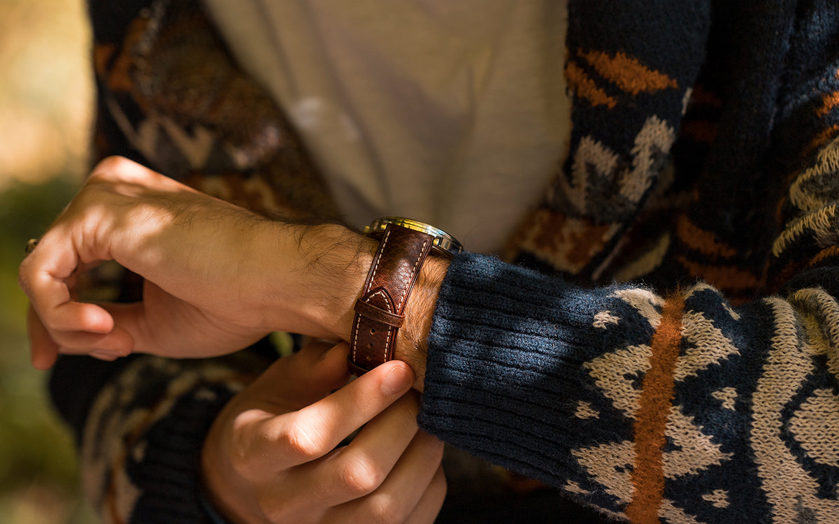 Boston by HIRSCH - Men&#39;s SHORT Brown Buffalo Calfskin Leather Watch Strap