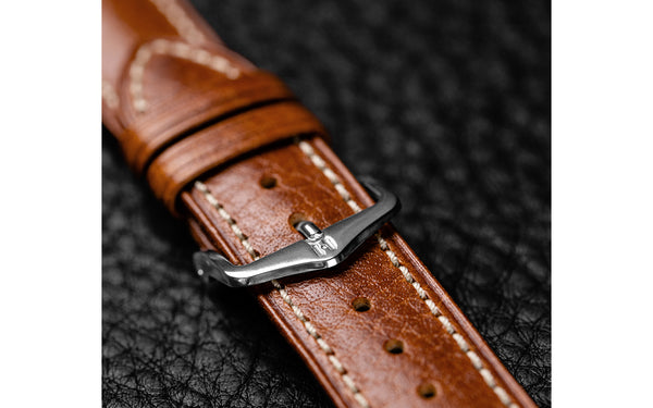 Boston by HIRSCH - Men's SHORT Golden Brown Buffalo Calfskin Leather Watch Strap