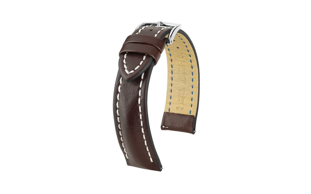 Heavy Calf by HIRSCH - Men's Brown Water-Resistant Calfskin Leather Watch Strap
