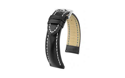 Heavy Calf by HIRSCH - Men's Black Water-Resistant Calfskin Leather Watch Strap