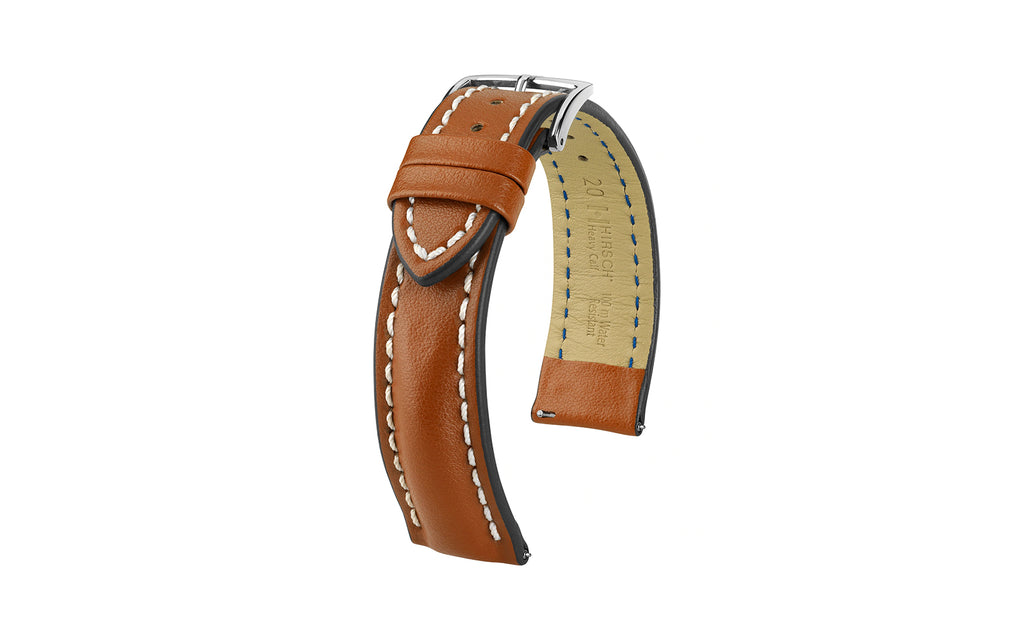 Heavy Calf by HIRSCH - Men's Golden Brown Water-Resistant Calfskin Leather Watch Strap