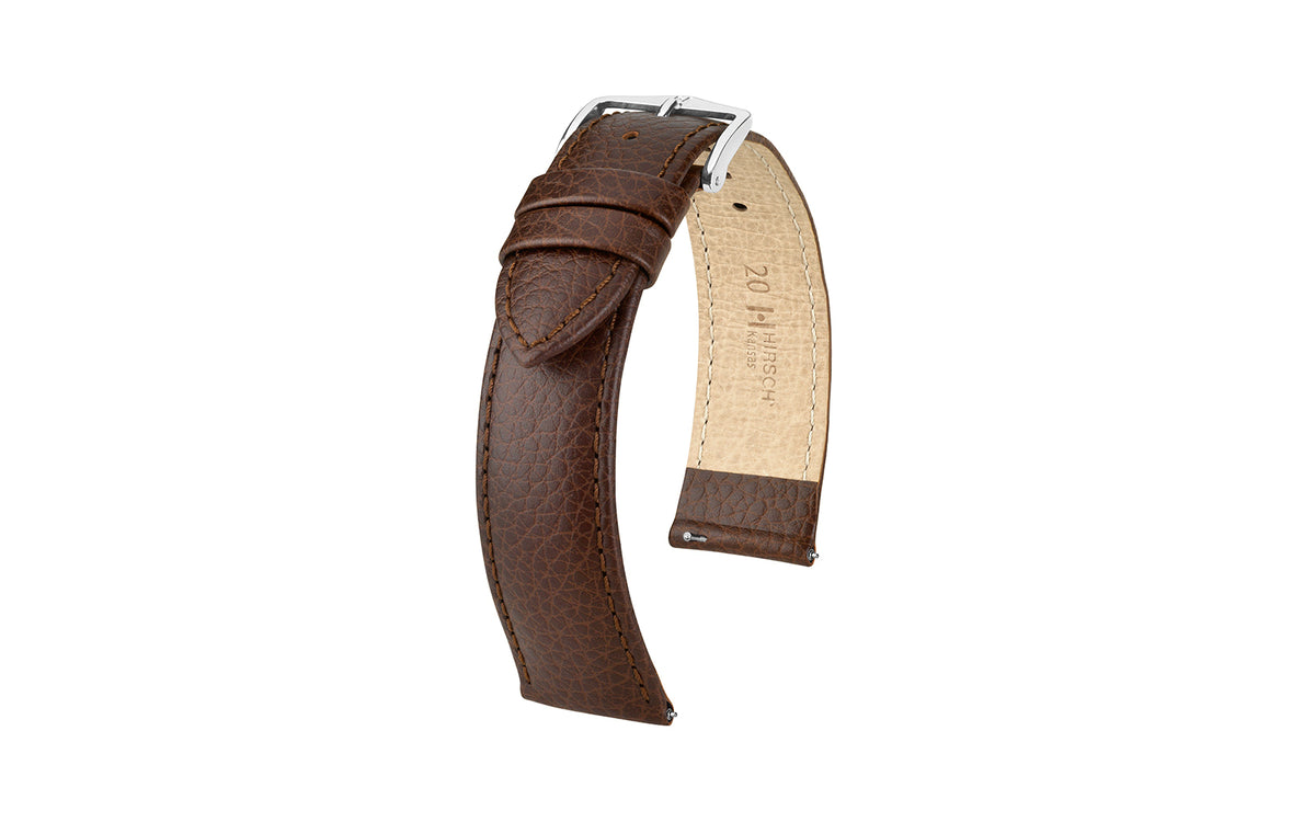 Kansas by HIRSCH - Men&#39;s SHORT Brown Buffalo Embossed Calfskin Leather Watch Strap