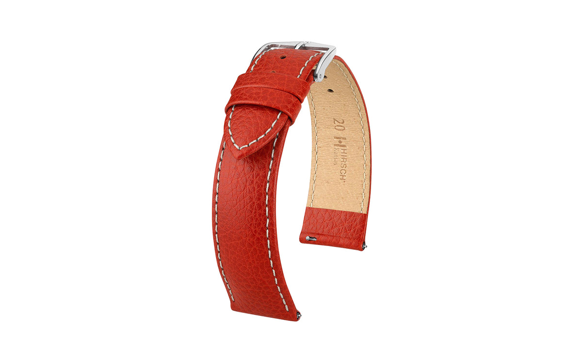Kansas by HIRSCH - Men&#39;s Red &amp; White Buffalo Embossed Calfskin Leather Watch Strap