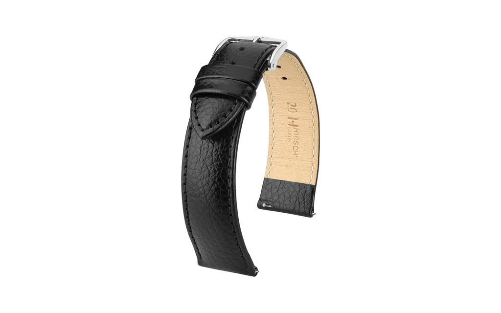 Kansas by HIRSCH - Men's Black Buffalo Embossed Calfskin Leather Watch Strap