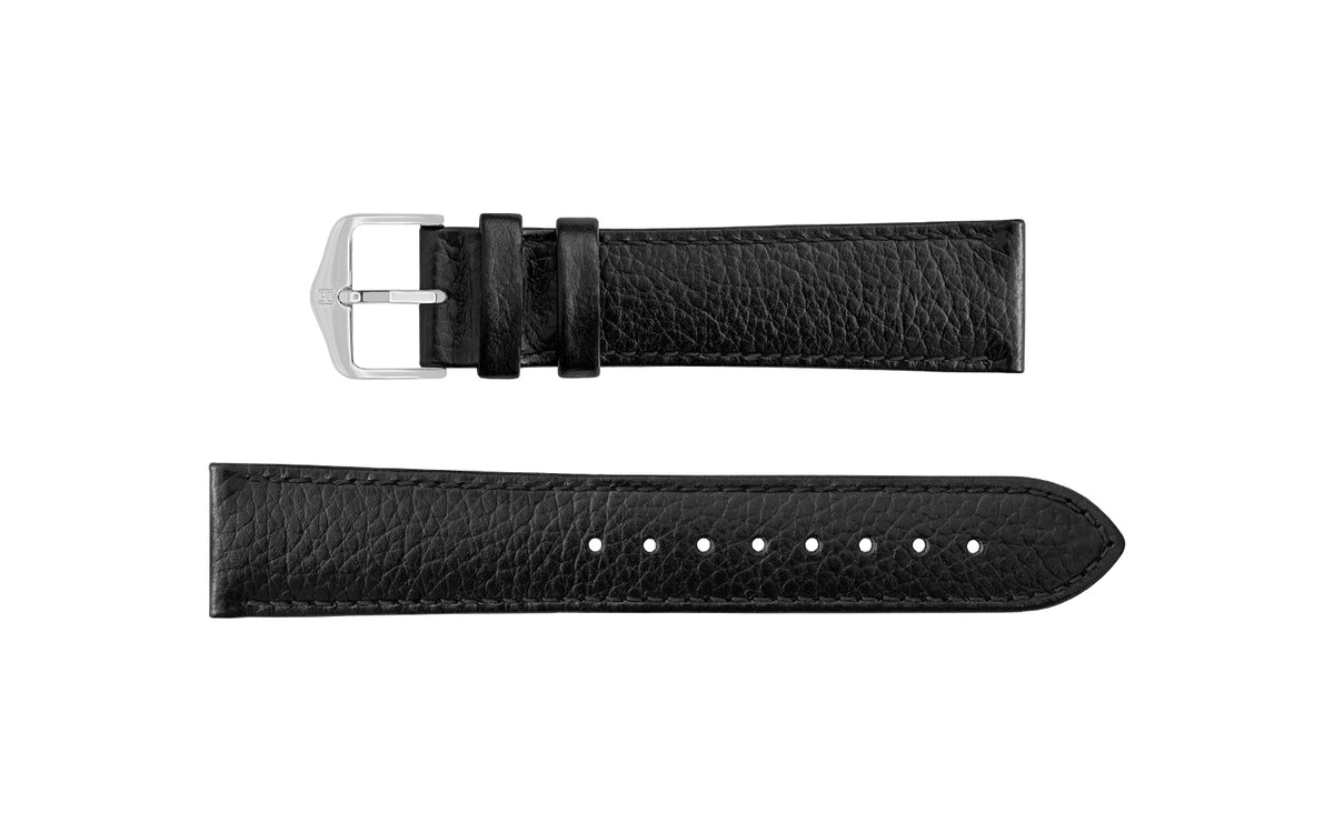 Kansas by HIRSCH - Men&#39;s SHORT Black Buffalo Embossed Calfskin Leather Watch Strap