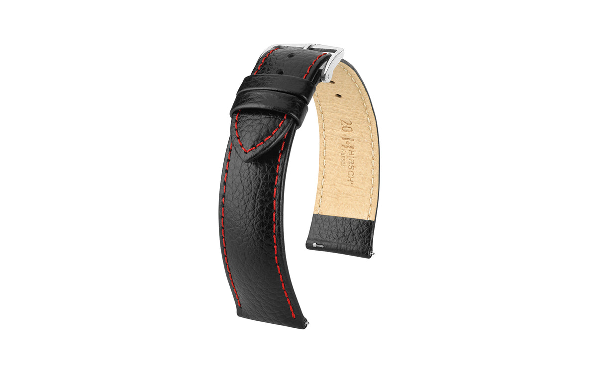 Kansas by HIRSCH - Men&#39;s Black &amp; Red Buffalo Embossed Calfskin Leather Watch Strap