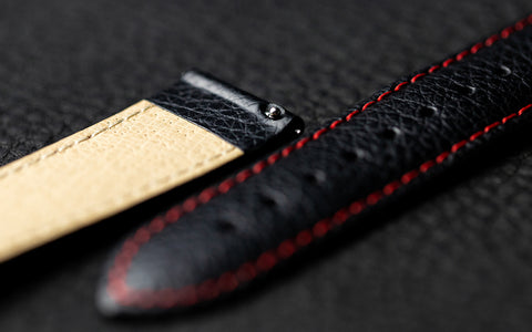 Kansas by HIRSCH - Men's Black & Red Buffalo Embossed Calfskin Leather Watch Strap