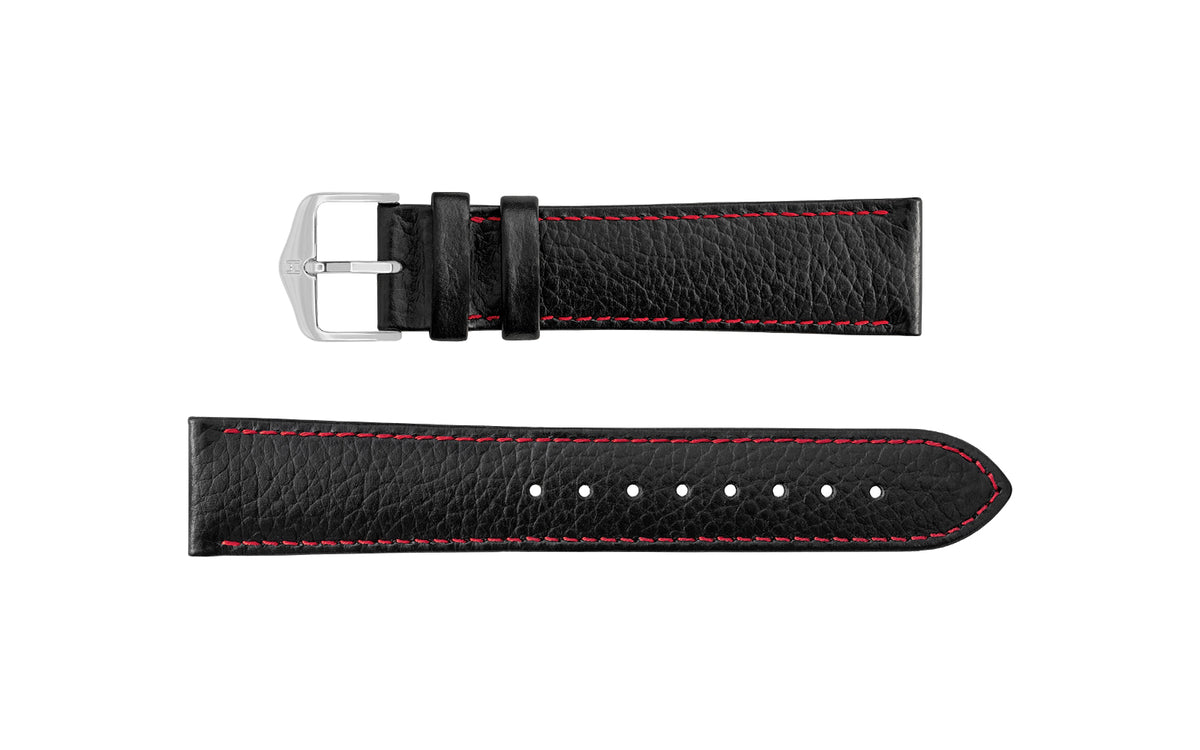 Kansas by HIRSCH - Men&#39;s Black &amp; Red Buffalo Embossed Calfskin Leather Watch Strap