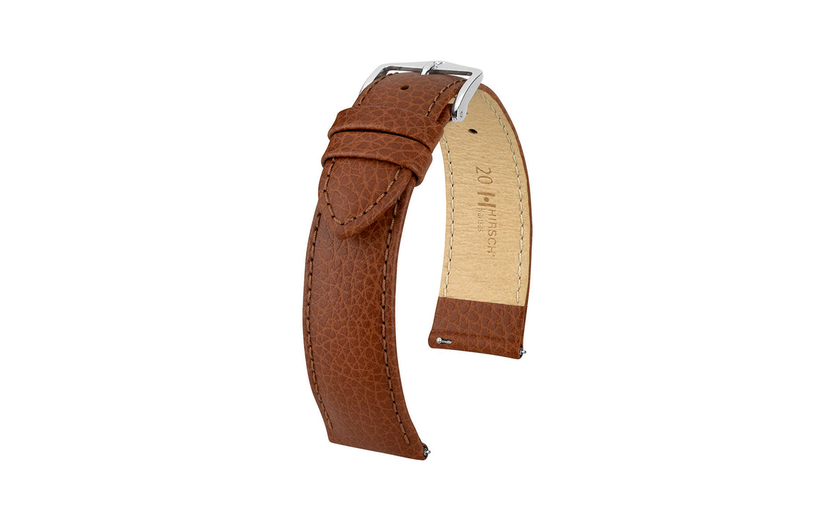 Kansas by HIRSCH - Men&#39;s Chestnut Buffalo Embossed Calfskin Leather Watch Strap