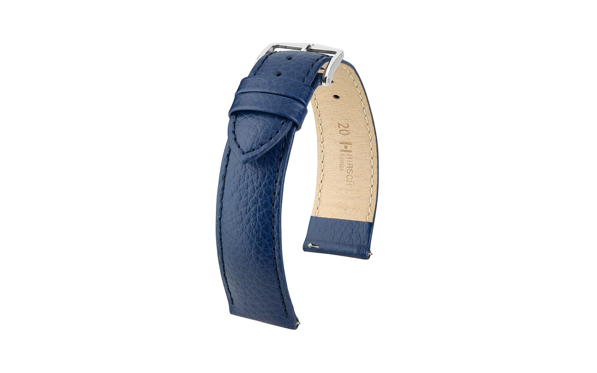 Kansas by HIRSCH - Men&#39;s Navy Buffalo Embossed Calfskin Leather Watch Strap