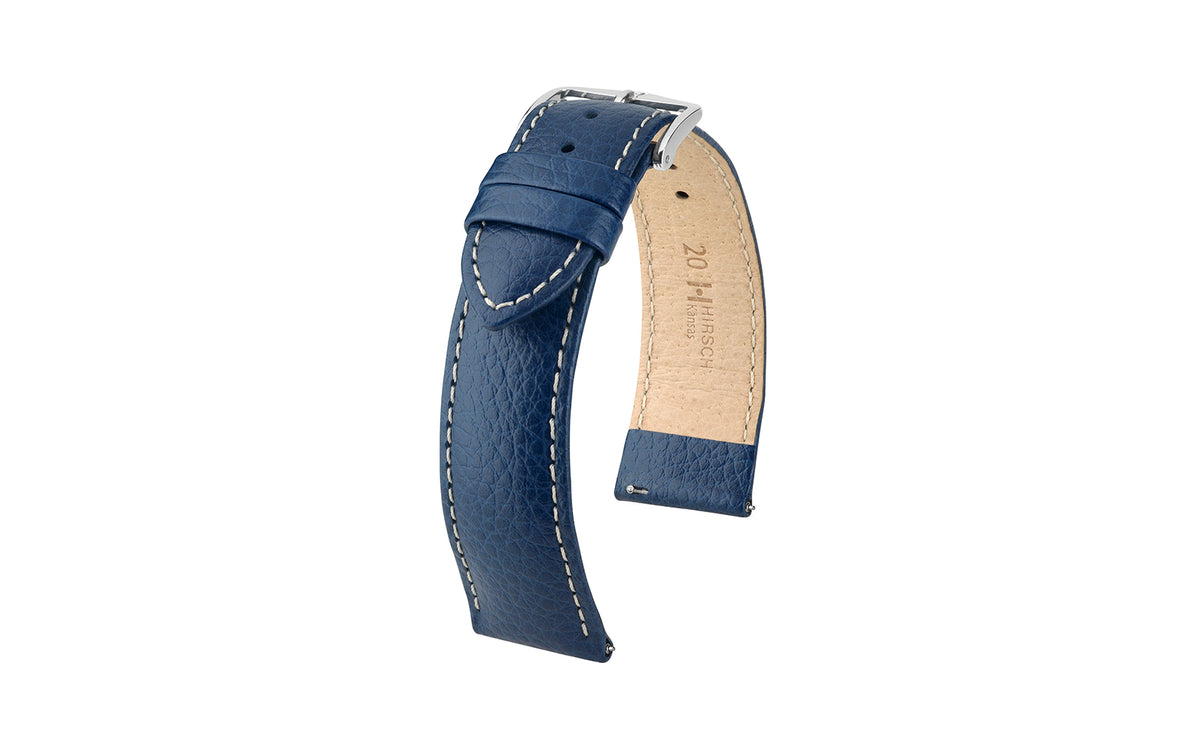 Kansas by HIRSCH - Men&#39;s Navy &amp; White Buffalo Embossed Calfskin Leather Watch Strap
