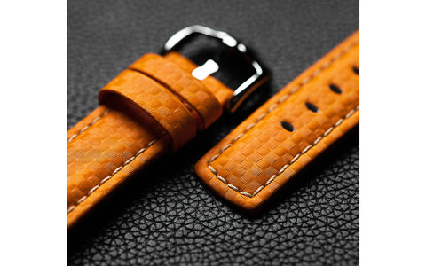 Carbon by HIRSCH - Men's Orange Carbon Fiber Embossed Leather Watch Strap